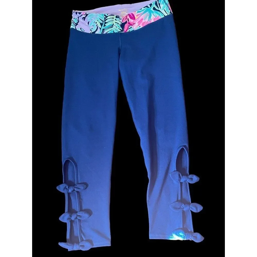 Lilly Pulitzer Luxletic Noelani Weekender Leggings Navy Size M EUC - Picture 1 of 7